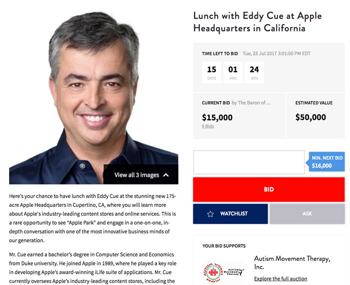 Пообедать с вице-президентом Apple Эдди Кью можно за 3 млн рублей
