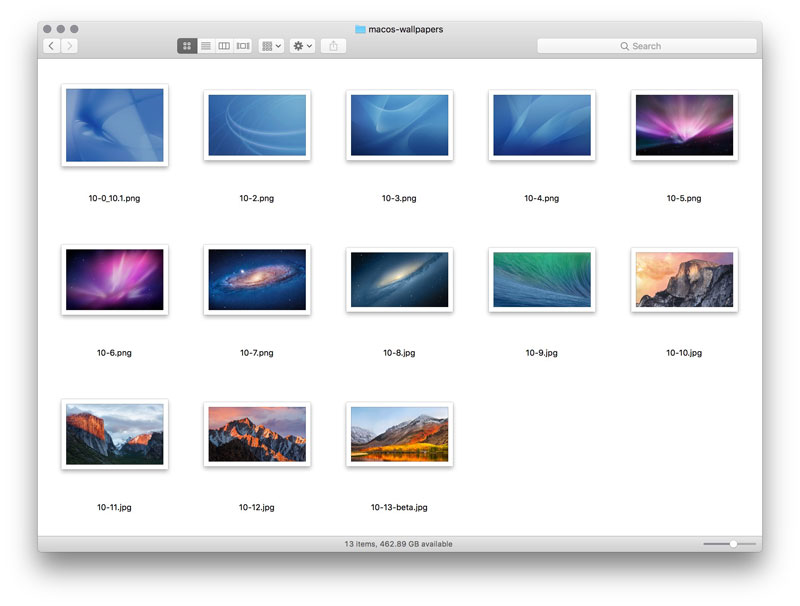 Скачайте всю коллекцию обоев для Mac, начиная с OS X Cheetah 10.0 до macOS High Sierra