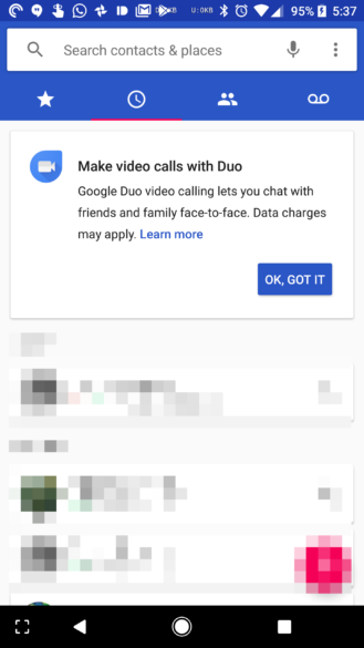 Google Duo будет интегрирован в список звонков и сообщения