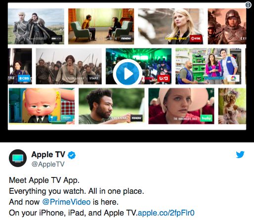 Apple создала отдельный аккаунт в твиттере для приложения Apple TV