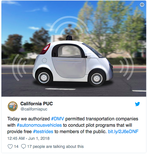 Жители Калифорнии могут бесплатно ездить в автомобилях с автопилотами