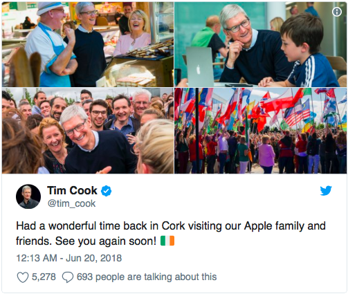 Тим Кук: «Apple пришла в Ирландию развивать бизнес, а не уклоняться от налогов»