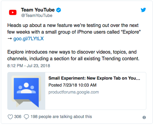 YouTube тестирует новую вкладку «Обзор» в собственном iOS-приложении