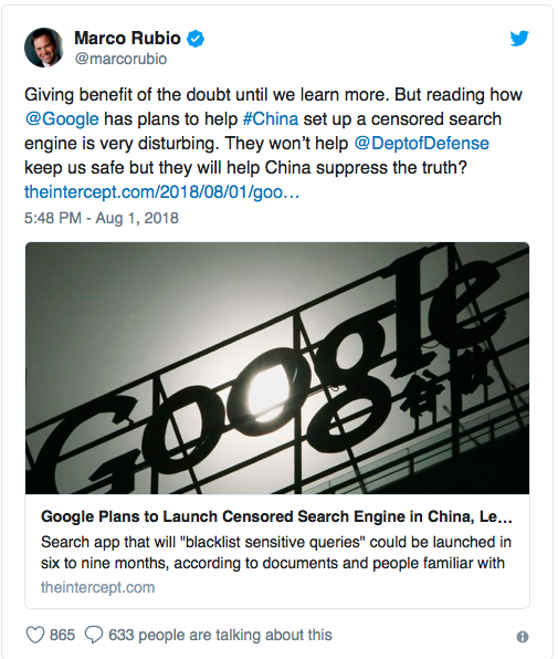 Сотрудники Google возмущены введением цензуры для пользователей из Китая